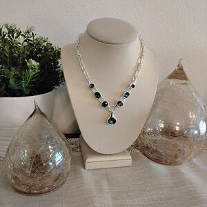 Anne Klein Silver Necklace with Blue Accents